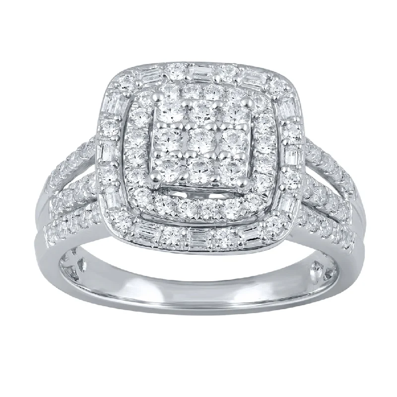 9ct White Gold 1.00ct Diamond Square Look Ring