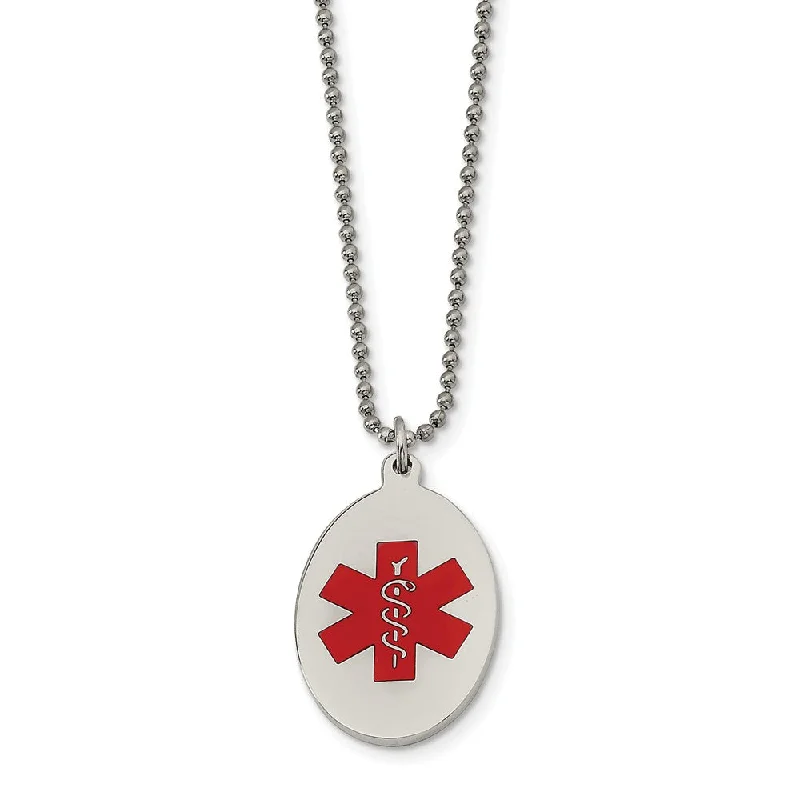 Stainless Steel Oval Medical Alert Necklace - 22 Inch