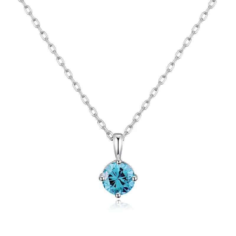 Sterling Silver March (Aquamarine) Birthstone Necklace Created with Zircondia® Crystals