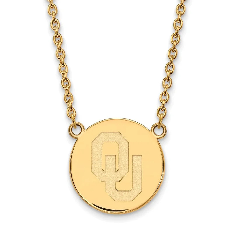 14k Gold Plated Silver Oklahoma OU Large Disc Necklace