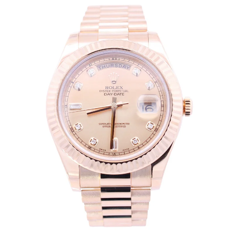 Rolex Day-Date Yellow Gold 41mm Factory Champagne Diamond Dial Watch Reference# 218238