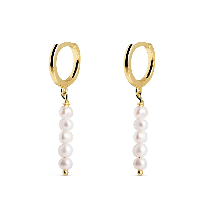 Pearl Line Hoop Gold Earrings