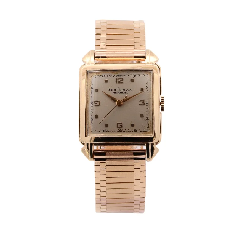 Girard Perregaux Antimagnetic Square Yellow Gold White Arabic and Dot Dial Watch