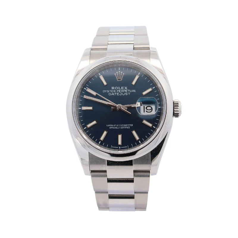 Rolex Datejust Stainless Steel 36mm Blue Stick Dial Watch Reference #: 126200