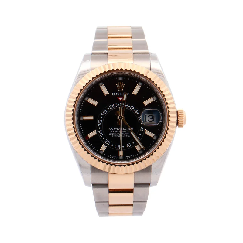 Rolex Sky-Dweller 42mm Yellow Gold & Stainless Steel Champagne Stick Dial Watch Reference #: 326933