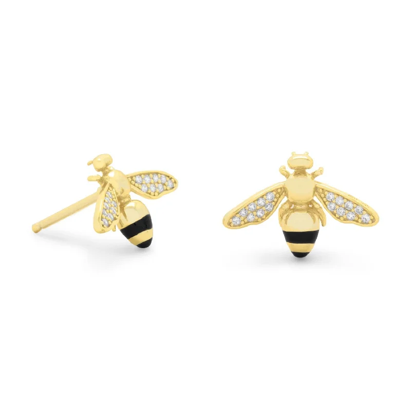 14 Karat Gold Plated Signity CZ Bee Earrings