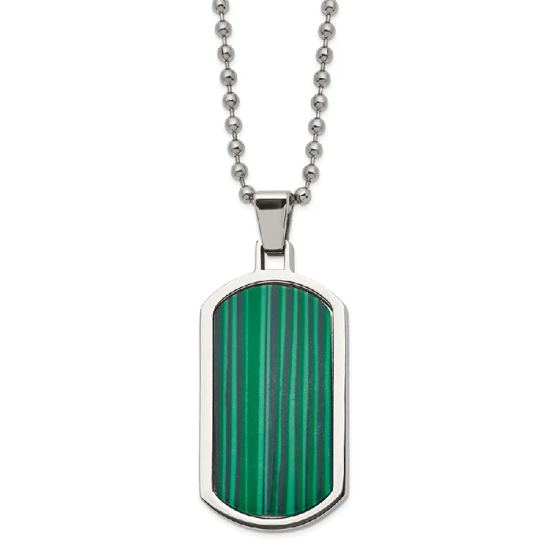 Men's Stainless Steel & Malachite Inlay Dog Tag Necklace, 22 Inch