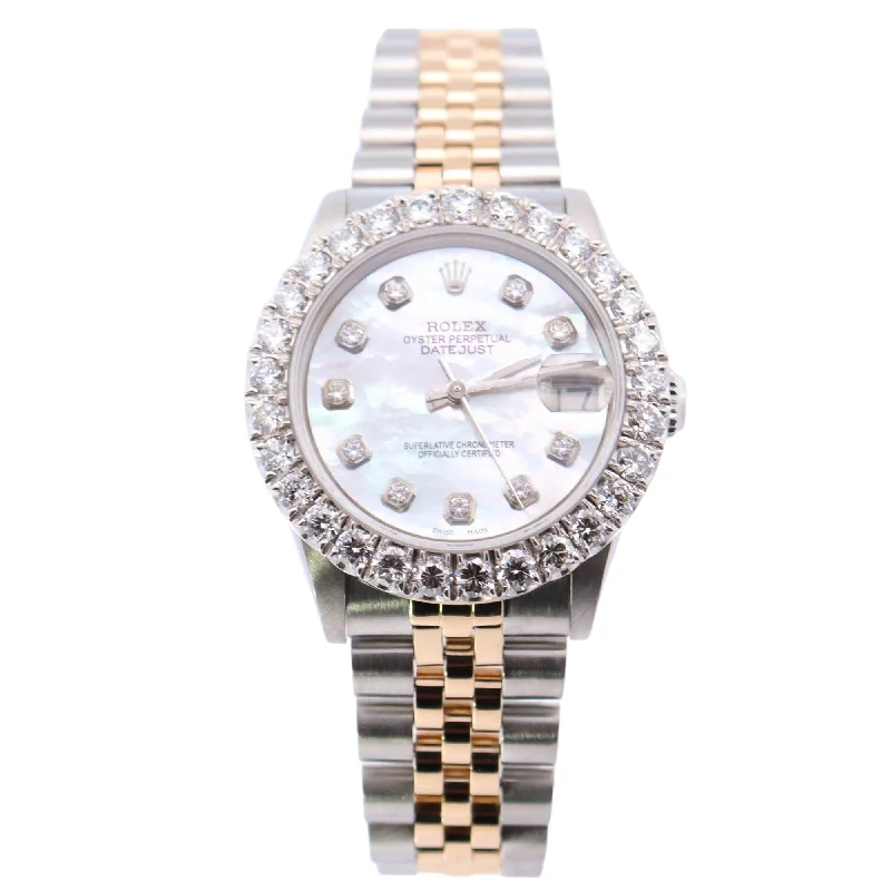 Rolex Datejust Yellow Gold & Stainless Steel 31mm Custom White MOP Diamond Dial Watch Reference# 68274