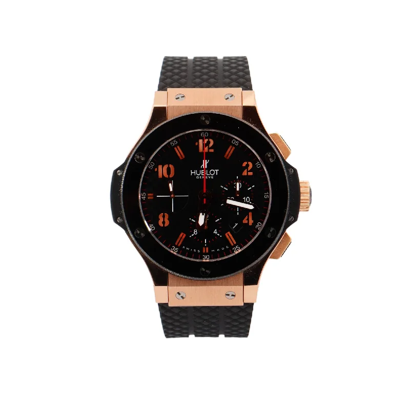 Hublot Mens Big Bang 18K Rose Gold 44mm Black Chronograph Arabic & Stick Dial Watch Ref# 301.PB.131.RX