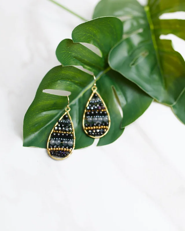 Black Beaded Teardrop Earrings