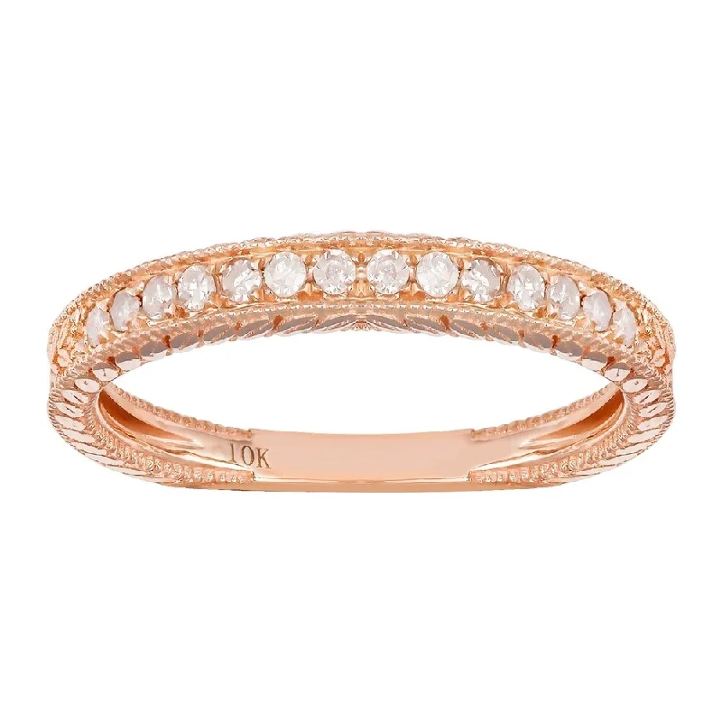 Viducci 10k Rose Gold 1/4ct Vintage Style Engraved Diamond Band