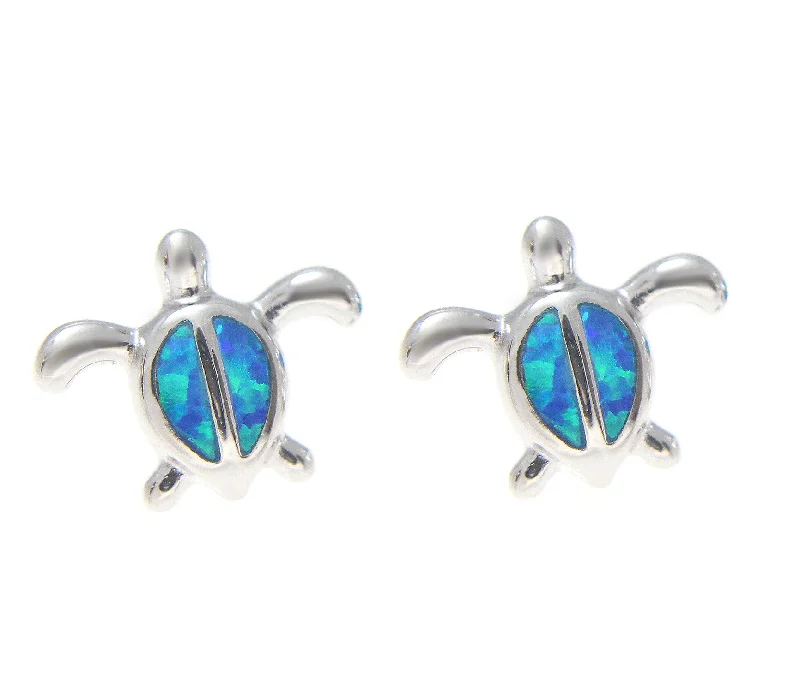 INLAY OPAL STERLING SILVER 925 HAWAIIAN HONU TURTLE STUD EARRINGS SMALL 11.75MM