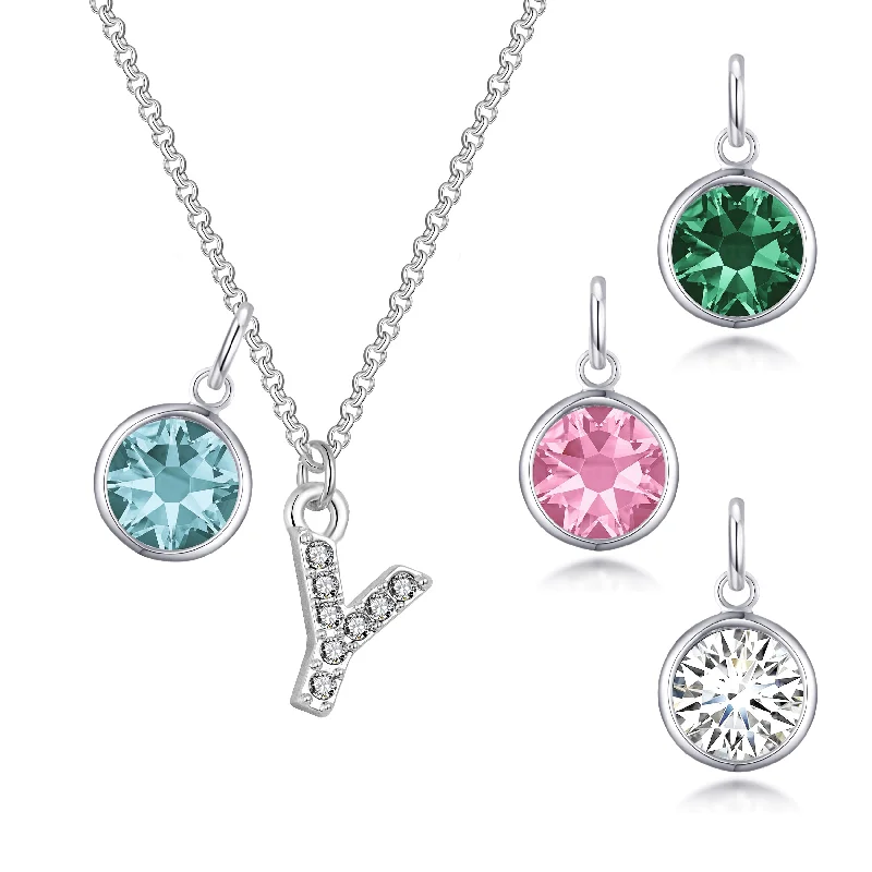 Pave Initial Y Necklace with Birthstone Charm Created with Zircondia® Crystals