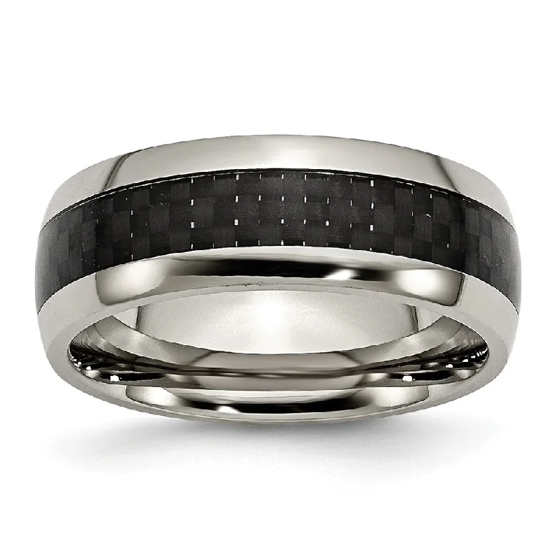 Titanium Black Carbon Fiber 8mm Polished Comfort Fit Band