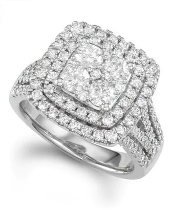 Brilliant Square Double Halo Ring with 1.95ct of Diamonds in 14ct White Gold