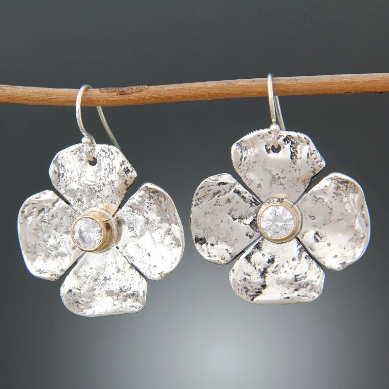 Petal Earrings with CZ in 14k Gold Bezels