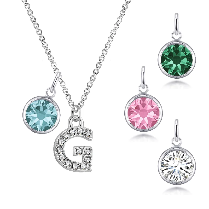 Pave Initial G Necklace with Birthstone Charm Created with Zircondia® Crystals