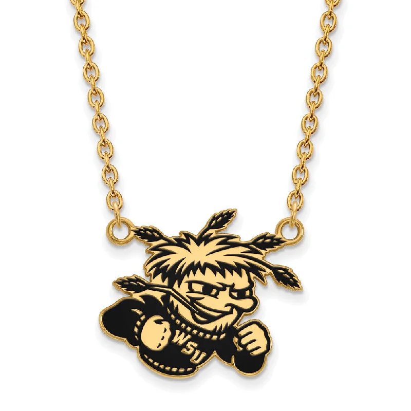 14k Gold Plated Silver Wichita State Enamel Lg. Pendant Necklace