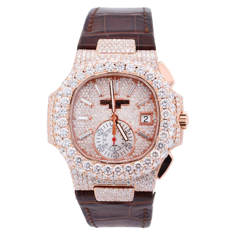 Patek Philippe Nautilus Rose Gold Ice Out 40mm Pave Diamond Dial Watch Reference# 5980