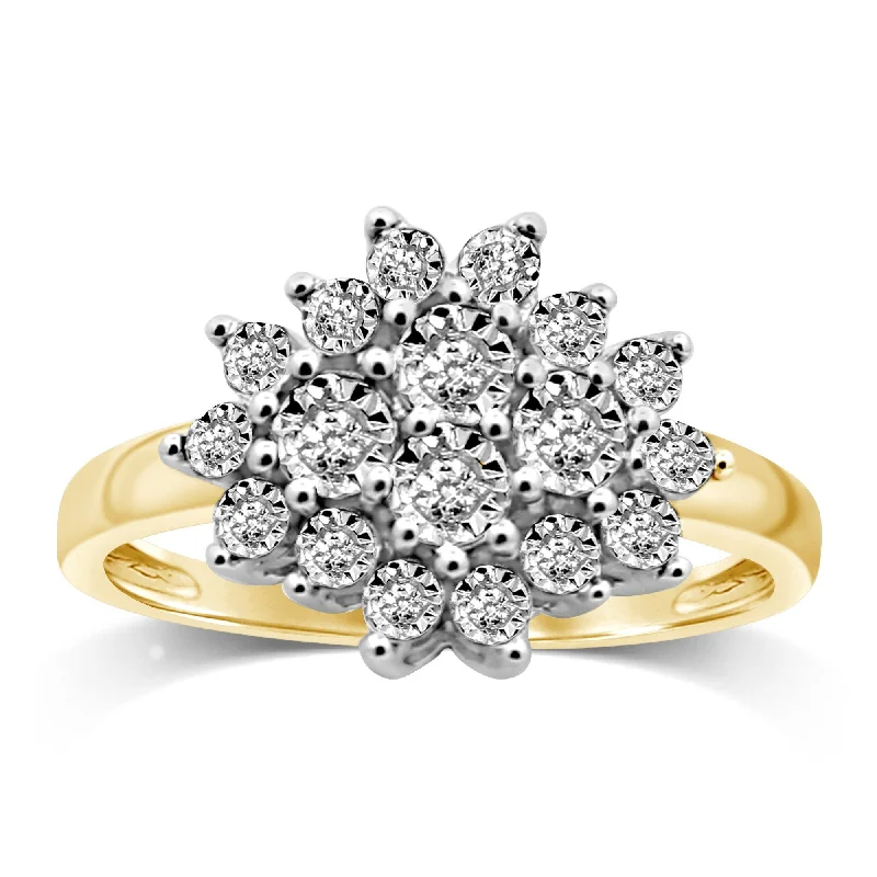 Brilliant Diamond Cluster Ring in 9ct Yellow Gold