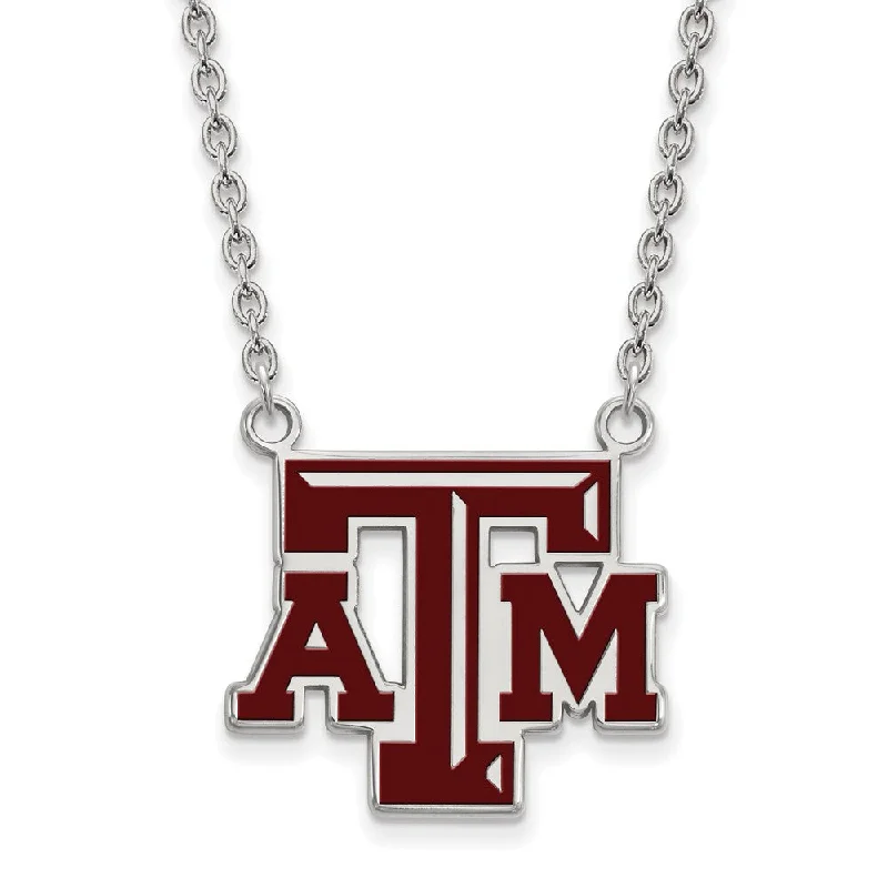 Sterling Silver Texas A&M U Large Enameled Pendant Necklace