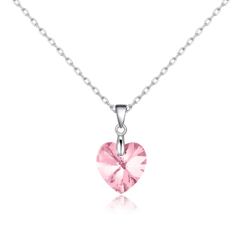 Sterling Silver Light Rose Heart Necklace Created with Zircondia® Crystals