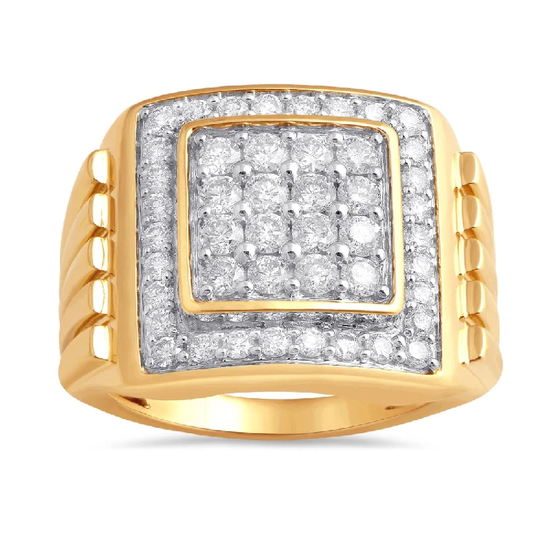 9ct Yellow Gold 2.00ct Diamond Square Look Mens Ring