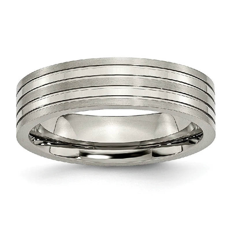 Titanium 6mm Grooved Multi Finished Comfort Fit Band