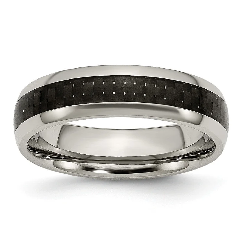 Titanium Black Carbon Fiber 6mm Polished Domed Comfort Fit Band