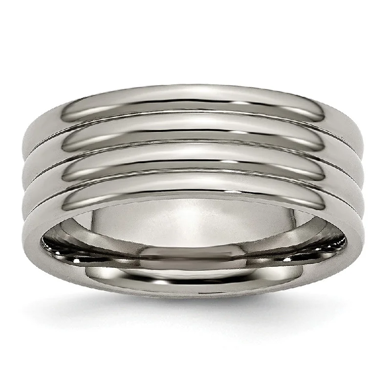 Titanium 8mm Polished Grooved Comfort Fit Band