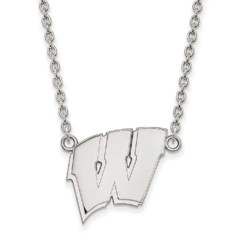 10k White Gold U of Wisconsin Large Initial W Pendant Necklace