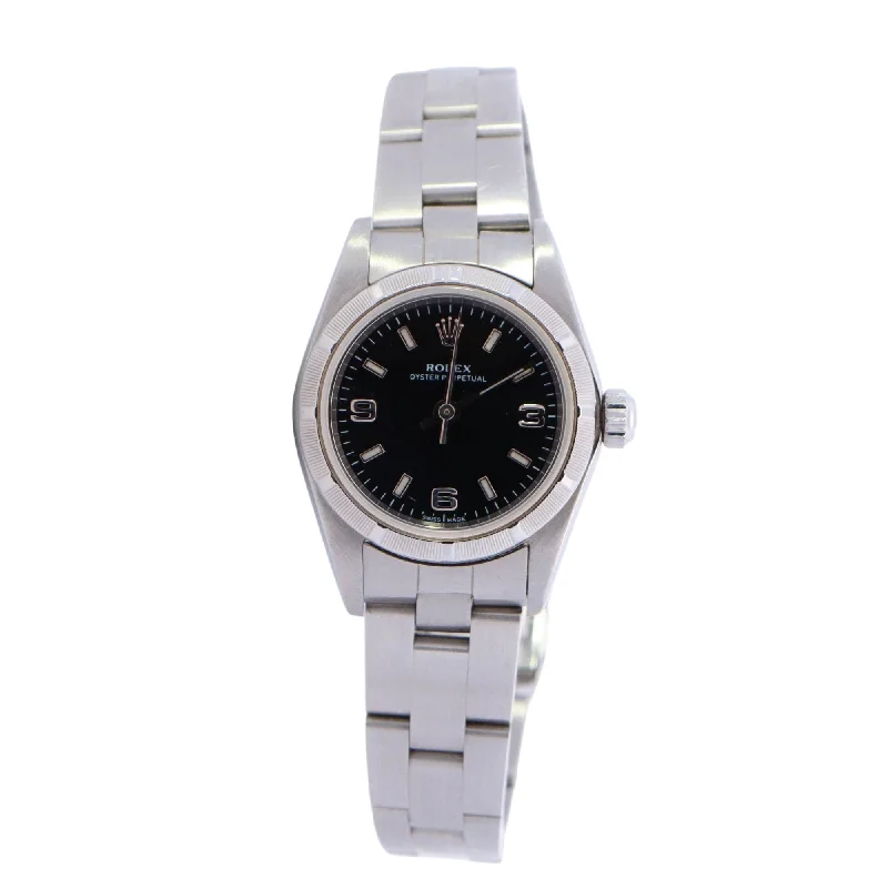 Rolex Oyster Perpetual 26mm Stainless Steel Black Stick & Arabic Dial Watch Reference #: 76030