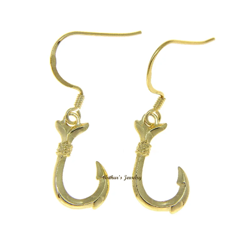 YELLOW GOLD STERLING SILVER 925 SHINY HAWAIIAN FISH HOOK WIRE HOOK EARRINGS