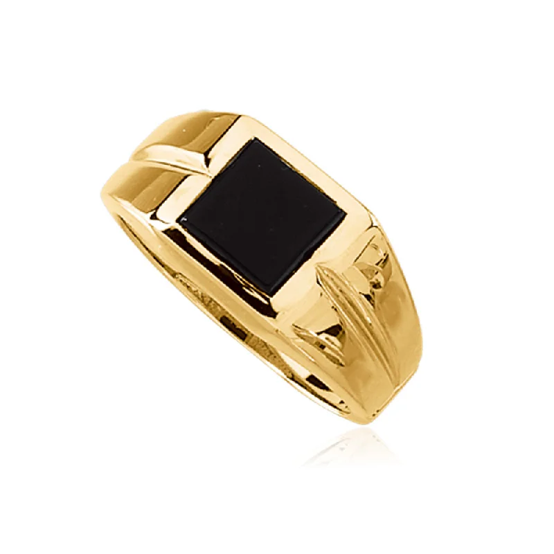 14K Yellow Gold Square Top Tapered Ring with Black Onyx