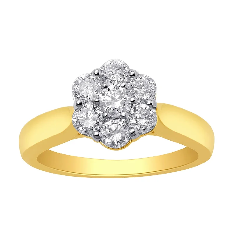 18ct Yellow Gold 1.00ct Diamond Flower Ring