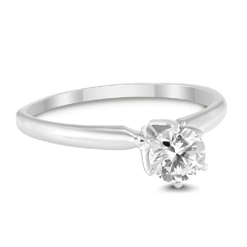 3/8 Carat Round Diamond Solitaire Ring in 14K White Gold