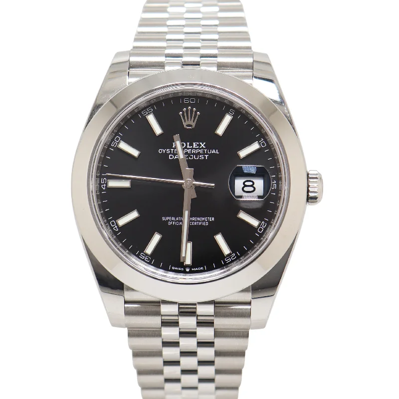 Rolex Datejust Stainless Steel 41mm Black Stick Dial Watch Reference#: 126300