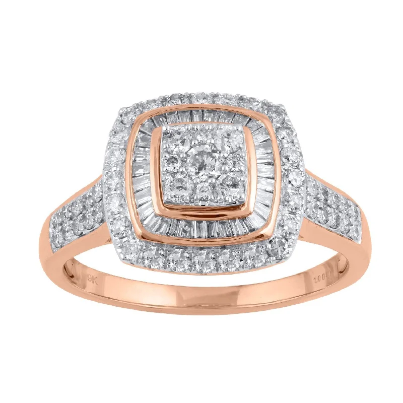 Brilliant Baguette Square Look Ring with 1.00ct of Diamonds in 9ct Rose Gold