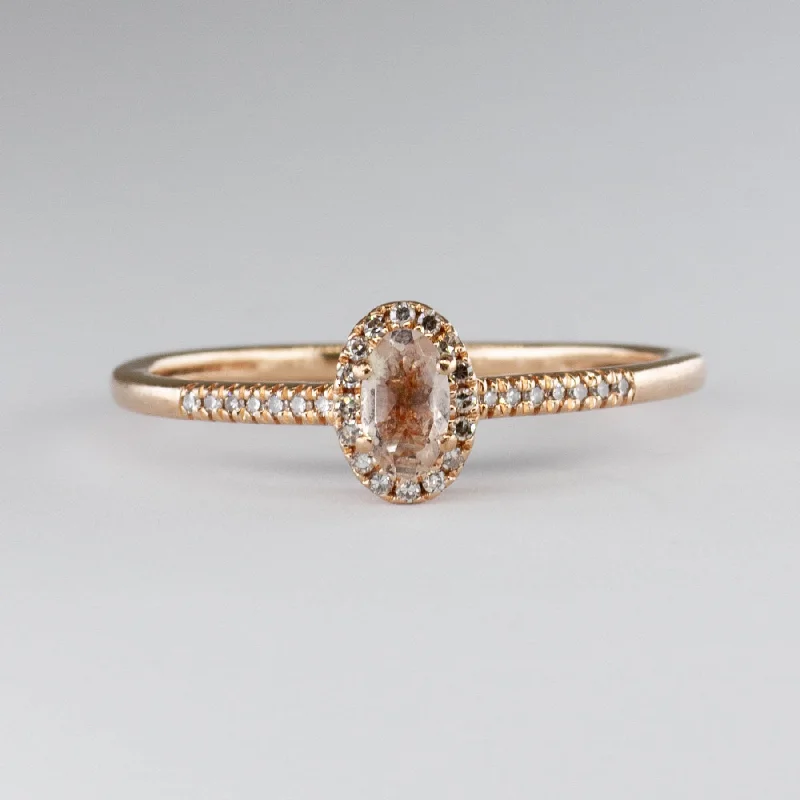 Oval Morganite & Diamond Halo 10k Ring | 0.20 ct, 0.03 ctw | SZ 7.25 |