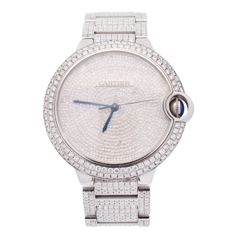 Cartier Ballon Bleu Stainless Steel 42mm Custom Pave Dial Watch Reference #: W69012Z4