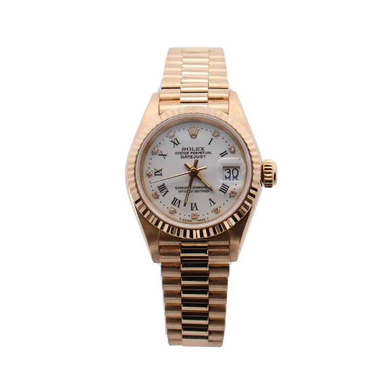 Rolex Datejust Yellow Gold 26mm Champagne White Roman Dial Watch Reference #: 69178