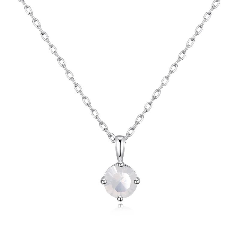 Sterling Silver October (Opal) Birthstone Necklace Created with Zircondia® Crystals