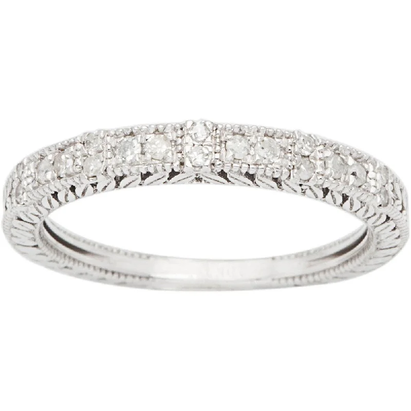 10k White Gold 1/3ct Vintage Style Engraved Diamond Band