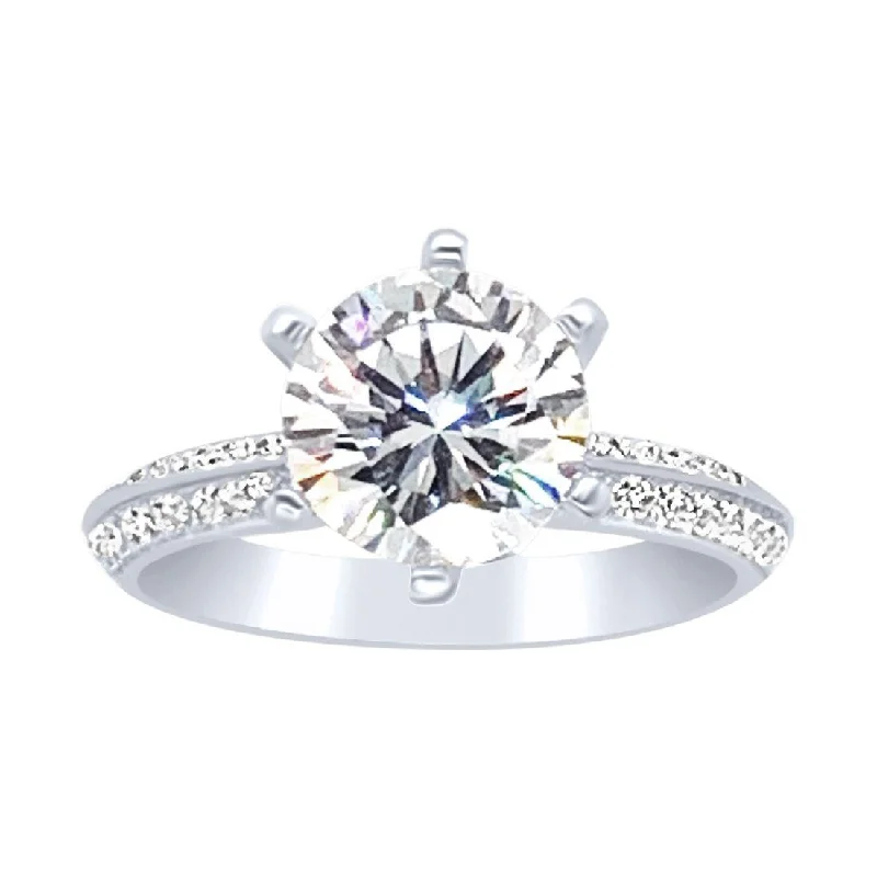 Sterling Silver and Cubic Zirconia Solitaire with Studded Band Ring