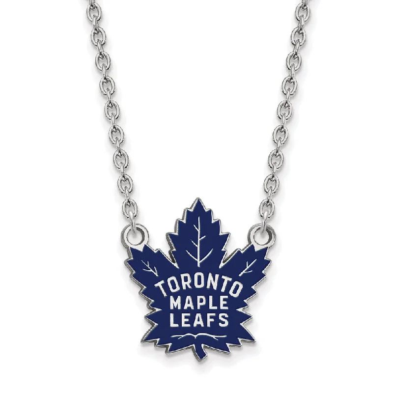 Sterling Silver NHL Maple Leafs Large Enamel Necklace, 18 Inch