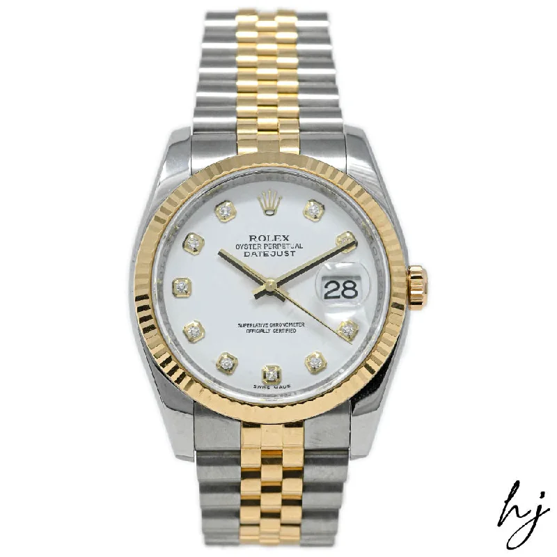 Rolex Datejust Yellow Gold & Steel White Diamond Dial Watch Reference #: 116233