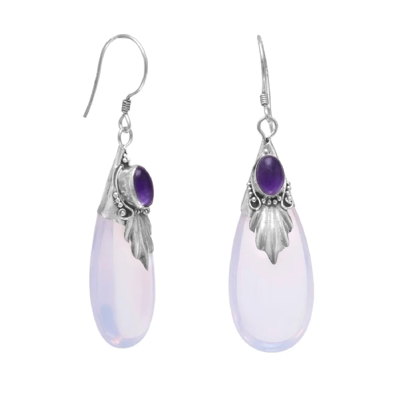 Glass and Amethyst Drop Earrings on French Wire