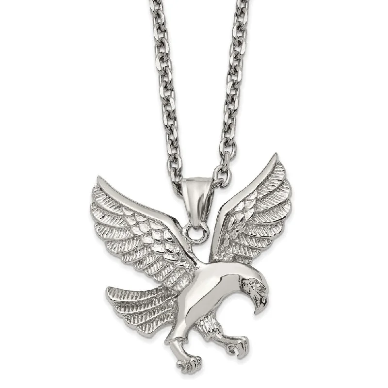 Men's Stainless Steel Large Polished Eagle Necklace, 24 Inch