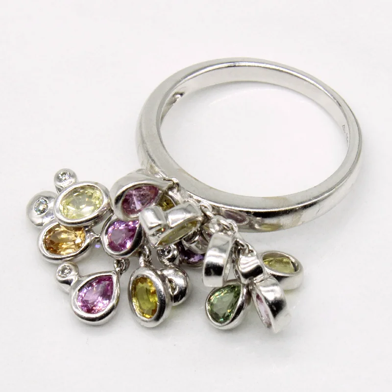 Multi Colour Sapphire & Diamond Charm Ring | 3.00ctw, 0.05ctw | SZ 6.5 |