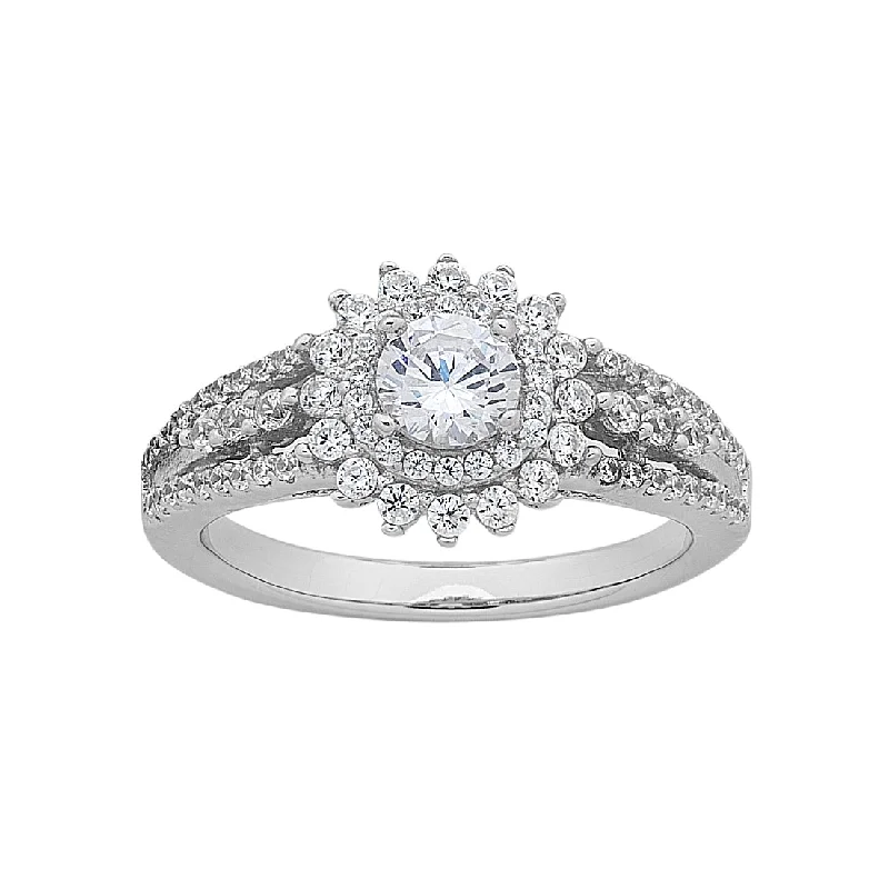 Sterling Silver Cubic Zirconia Multi Halo Ring